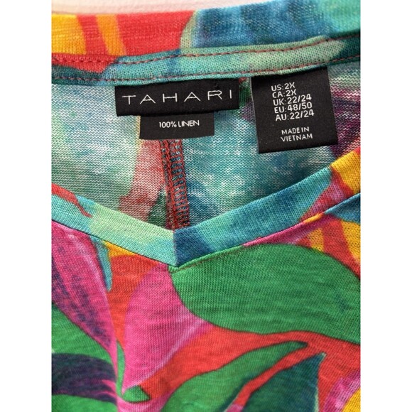 Tahari Women’sShirt/top  Tropical Linen Basic Everyday Resort Vacation Tee Sz 2X - Picture 10 of 12